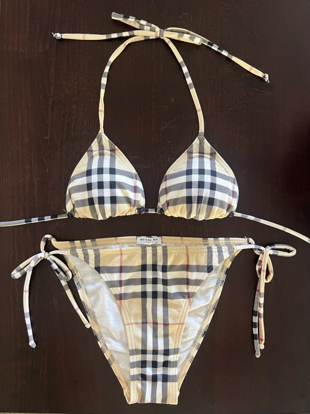 Authentic Burberry Black and Cream Iconic Nova Check Bikini Set